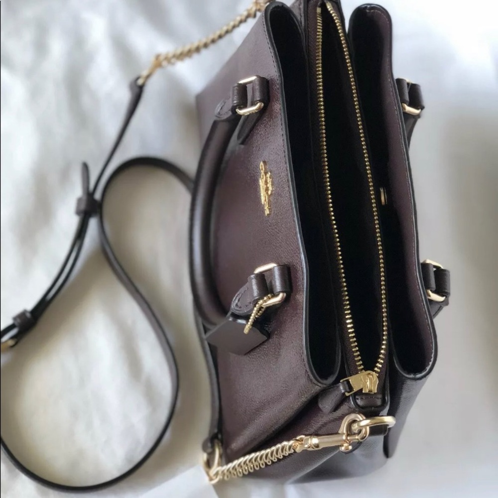 NWT COACH CROSSGRAIN MINI SAGE CARRYALL oxyblood cranberry purse F32018 - Picture 4 of 8